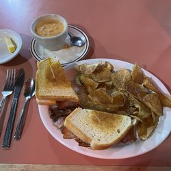 Annie's Cafe - The homemade tomato soup is yum! Fresh chips and a bacon tomato grilled cheese sammy.