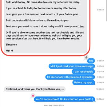 Mel's Skinspa Ink - The first time she cancelled. I was very supportive & understanding. - Skin Care Near Me - Orange, California Mel's Skinspa Ink - The first time she cancelled. I was very supportive & understanding. - Skin Care Near Me - Orange, California