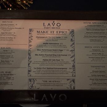 Lavo - Party Brunch Food Menu Feb 2024 - Italian Near Me - Las Vegas, Nevada