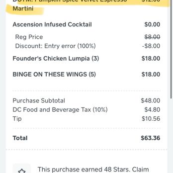 Binge Bar - As you can see I was charged for a drink .. not at all like the promo offered - Filipino Near Me - Washington, DC, District of Columbia
