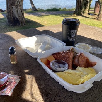 808 Grindz Cafe - Rainbow French toast with a side of macnilla sauce - Cafes Near Me - Lahaina, Hawaii