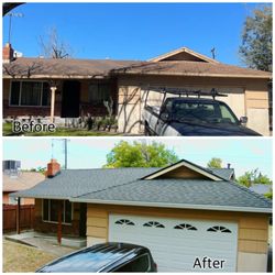 Harlan Quality Roofing, Inc - Before and after roof replacement. New CertainTeed Landmark Solaris Moire Black roof and seamless new gutters
