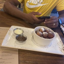 Pumpkin spiced donuts with salted caramel apple butter and creme anglaise. Pumpkin spiced donuts with salted caramel apple butter and creme anglaise.