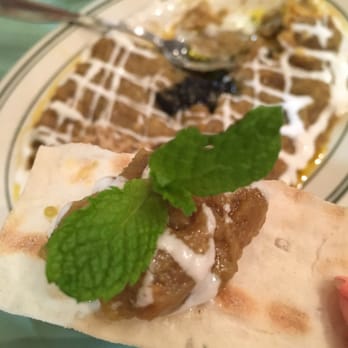 Negeen Restaurant - Eggplant with mint on flat bread and feta cheese on the side - Persian/Iranian Near Me - Campbell, California