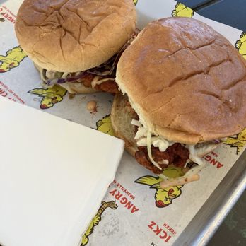 Angry Chickz - 2 sliders with slaw hot - Chicken Shop Near Me - Thousand Oaks, California