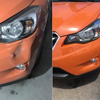 Bumper Time - While I may have questionable choice in car color, I think this before and after photo shows I chose well when it came to a repair service. - Body Shops Near Me