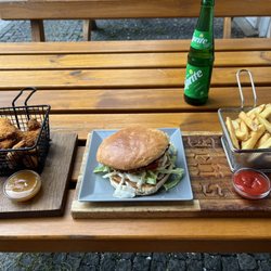 Jeff's Burger - Crispy chicken burger, Crispy chicken fingers, Fries