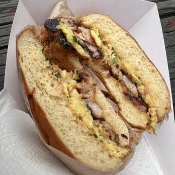 Izzy & Wooks - The Ultimate Bacon & Egg cut in two - Burgers Near Me - San Francisco, California