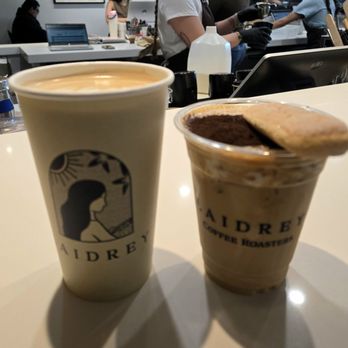 Laidrey Coffee Roasters - Vanilla Latte - left, Shaken Tiramisu (seasonal) - right   BOTH WERE YUMMY - Coffee Roasteries Near Me - Agoura Hills, California