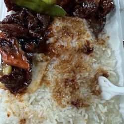 Too much rice Beef is terrible hard.