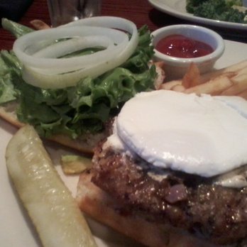 The Chop House - Turkey burger with southwestern seasoning topped with a generous helping of goat cheese, pickle and fries. Delish! - Steakhouses Near Me - Augusta, Georgia The Chop House - Turkey burger with southwestern seasoning topped with a generous helping of goat cheese, pickle and fries. Delish! - Steakhouses Near Me - Augusta, Georgia