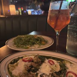 Orecchiette, Bitter Greens Salad, Aperol spritz Orecchiette, Bitter Greens Salad, Aperol spritz
