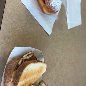 Donuts Pies & More - Bacon and Egg sandwich, Raspberry Donut - Bakeries Near Me - Kenneth City, Florida