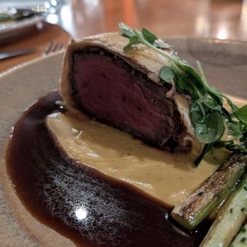 Saint & Second - Beef Wellington served over a butternut squash puree and braised asparagus. - New American Near Me - Long Beach, California Saint & Second - Beef Wellington served over a butternut squash puree and braised asparagus. - New American Near Me - Long Beach, California