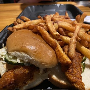 Angry Chickz - Combo #3: One hot chicken slider and one tender over white bread with slaw, pickles, and fries (X-Hot/Call 911) - Chicken Shop Near Me - San Jose, California Angry Chickz - Combo #3: One hot chicken slider and one tender over white bread with slaw, pickles, and fries (X-Hot/Call 911) - Chicken Shop Near Me - San Jose, California