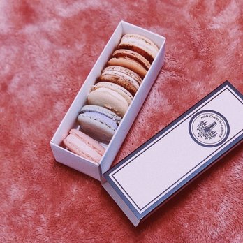 Mon Cheri Macarons - Top to bottom: creme brûlée, salted caramel, tiramisu, coconut, lavender, & rose - Macarons Near Me - Sugar Land, Texas
