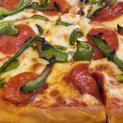 Twins Pizza & Restaurant - Gluten free pepperoni and green peppers pizza.