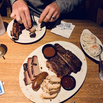 The County Line - 5 Meat Smokehouse Platter with potato salad - Barbeque Near Me - San Antonio, Texas The County Line - 5 Meat Smokehouse Platter with potato salad - Barbeque Near Me - San Antonio, Texas