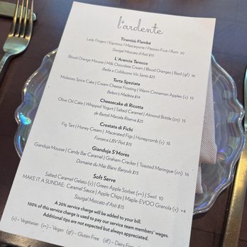 L'Ardente - The Dessert Menu - Italian Near Me - Washington, DC, District of Columbia