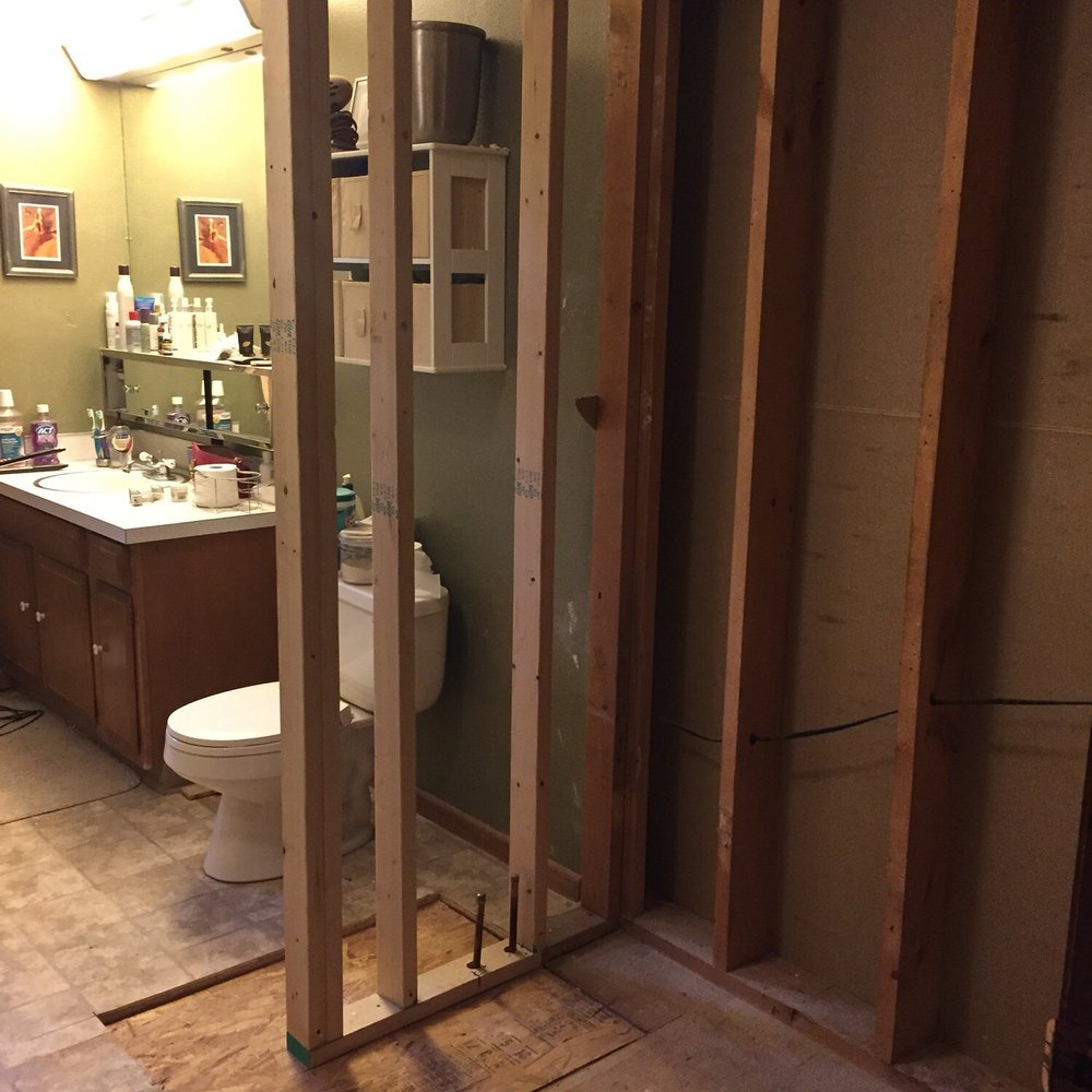 Every Plumbing & Heating - The new framed up wall and new subfloor - Plumbing Near Me - Onalaska, Wisconsin