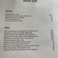 Bistro Eleven - Wine list