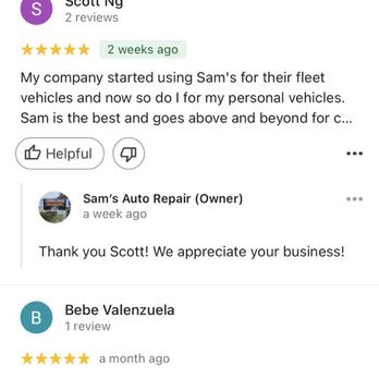 Sam’s Auto Repair - 5 star review. Thank you! - Auto Repair Near Me - Modesto, California