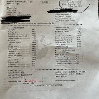Brothers Tire Sales - NC Vehicle Inspection Receipt saying I only paid $30 and $0 window tint fee - Tires Near Me - Kannapolis, North Carolina Brothers Tire Sales - NC Vehicle Inspection Receipt saying I only paid $30 and $0 window tint fee - Tires Near Me - Kannapolis, North Carolina