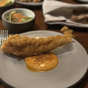 Manhatta - Battered octopus with a Smokey dipping sauce and cucumber kimchi - New American Near Me - New York, New York