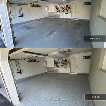 Mach One - Before and After of Epoxy Flake Flooring Garage Project - Flooring Near Me
