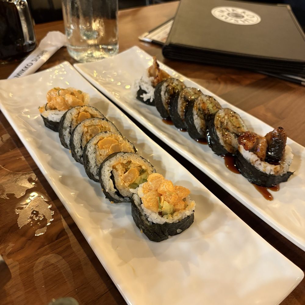 Spicy Scallop Cut Roll and Eel Cucumber Cut Roll Spicy Scallop Cut Roll and Eel Cucumber Cut Roll