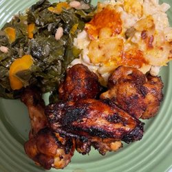My wings with my Home made Oceana sauce, with my and baked Mac with stewed tomatoes.