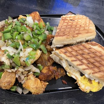 Livia's Dish, A Unique Dining Experience - Livia's Panini with home-fries (added onions and peppers) - Breakfast & Brunch Near Me - Worcester, Massachusetts Livia's Dish, A Unique Dining Experience - Livia's Panini with home-fries (added onions and peppers) - Breakfast & Brunch Near Me - Worcester, Massachusetts