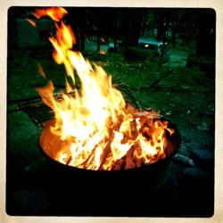 Cedar Haven Campground - Camp fire at Cedar Haven Campground, Freeport, Maine.