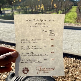 Furthermore Wines - Tasting menu during Wine Club Appreciation Weekend - Wine Tasting Room Near Me - Sebastopol, California
