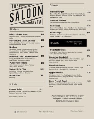 Menu photo 4 The Saloon Ventura Ventura, CA Menu photo 4 The Saloon Ventura Ventura, CA