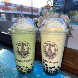 Matcha milkeshake and mango milkshake Matcha milkeshake and mango milkshake