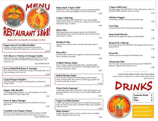 Menu photo 6 Restaurant 1868 Avery Island, LA Menu photo 6 Restaurant 1868 Avery Island, LA