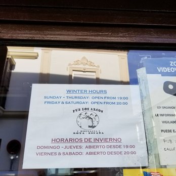 Pub Los Arcos - Hours posted - Sports Bars Near Me - Rota, California