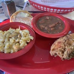 Mary's Place - Chicken, pintos, Mac and cheese plate--