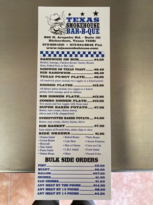 Menu photo 2 Texas Smokehouse Bar-B-Que Richardson, TX Menu photo 2 Texas Smokehouse Bar-B-Que Richardson, TX