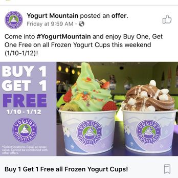 Yogurt Mountain - Valid 1/10-1/12 - Ice Cream & Frozen Yogurt Near Me - Hoover, Alabama Yogurt Mountain - Valid 1/10-1/12 - Ice Cream & Frozen Yogurt Near Me - Hoover, Alabama