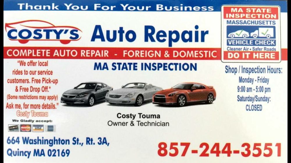 COSTY’S AUTO REPAIR Updated August 2024 664 Washington St, Quincy