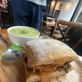 Screwtop Wine Bar - Bison meatloaf sandwich and avocado gazpacho - Wine Bars Near Me - Arlington, Virginia