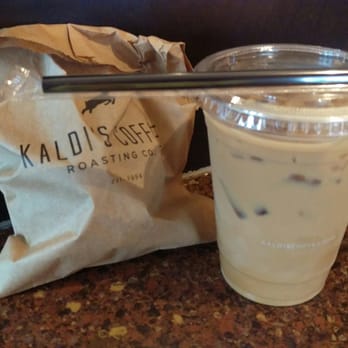 Kaldi's Coffee - Chocolate muffin and iced soy latte - Coffee Roasteries Near Me - Clayton, Missouri
