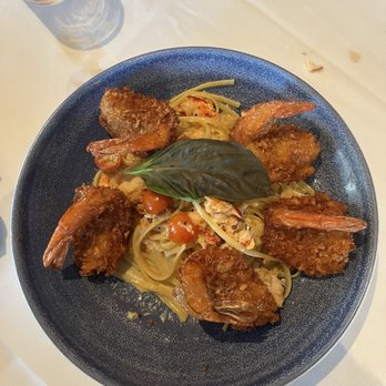Cutters Crabhouse - Pine nut crusted shrimp w/lobster linguine - Seafood Near Me - Seattle, Washington Cutters Crabhouse - Pine nut crusted shrimp w/lobster linguine - Seafood Near Me - Seattle, Washington