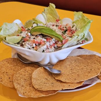 El 7 Mares Express - A large fish ceviche. Delicious!  (I've ordered from here for years. My first time for dine in. Cute presentation!) - Mexican Near Me - Downey, California