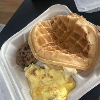 The Coffee Company - Griddle Combo (Waffle, Eggs and Turkey Sausage) (Take Out). - Coffee & Tea Near Me - Los Angeles, California The Coffee Company - Griddle Combo (Waffle, Eggs and Turkey Sausage) (Take Out). - Coffee & Tea Near Me - Los Angeles, California