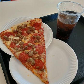 New York Pizza - Giant slice ($4.99) + $1 for each topping. I added sausage and pepperoni - Pizza Near Me - Riverside, California New York Pizza - Giant slice ($4.99) + $1 for each topping. I added sausage and pepperoni - Pizza Near Me - Riverside, California
