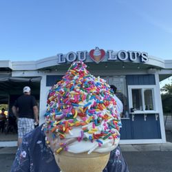 Lou Lou’s Custard Delight - Chocolate vanilla twist with rainbow sprinkles