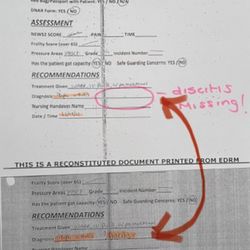 Tameside General Hospital - 2 copies of the same document - the top one is after Tameside illegal alterations, the bottom is before. Please avoid